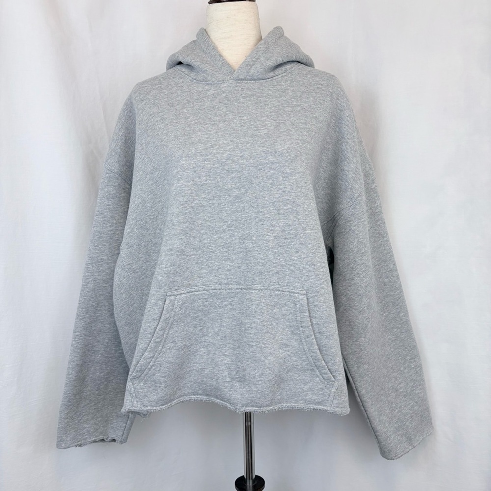 Destructive Gray Oversized Cropped Hoodie Large